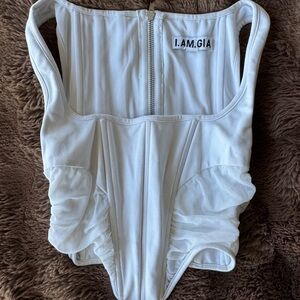 I.AM.GIA White Zip-Up Corset Top